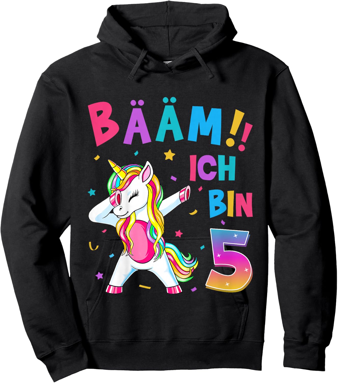 Children's 5th Birthday Girl 5 Years Old Dancing Funny Unicorn , black Hoodie - Hoodie | Black