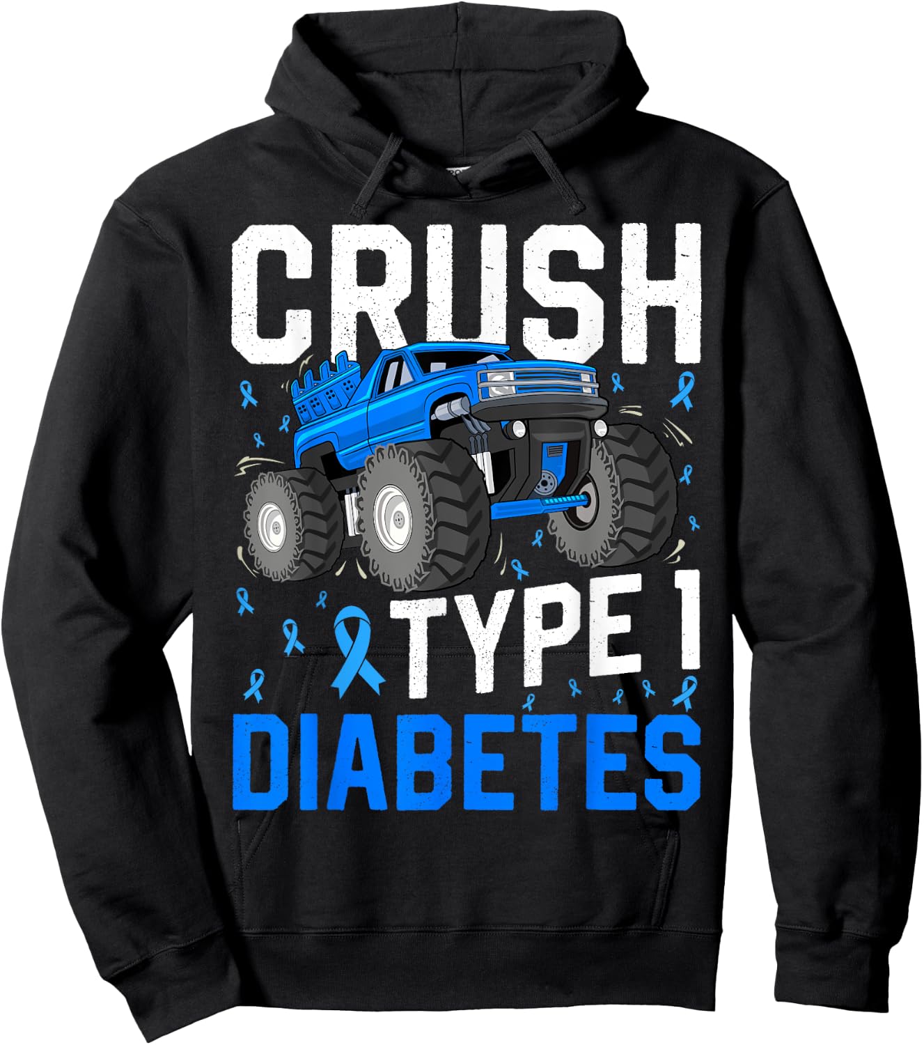 Crush Type 1 Diabetes Awareness Monster Truck Boys Kids Hoodie - Hoodie | Black