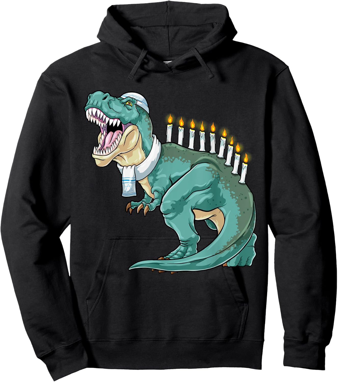 Menorasaurus Rex Hanukkah Shirt Jewish Dinosaur Menorah Hoodie - Hoodie | Black