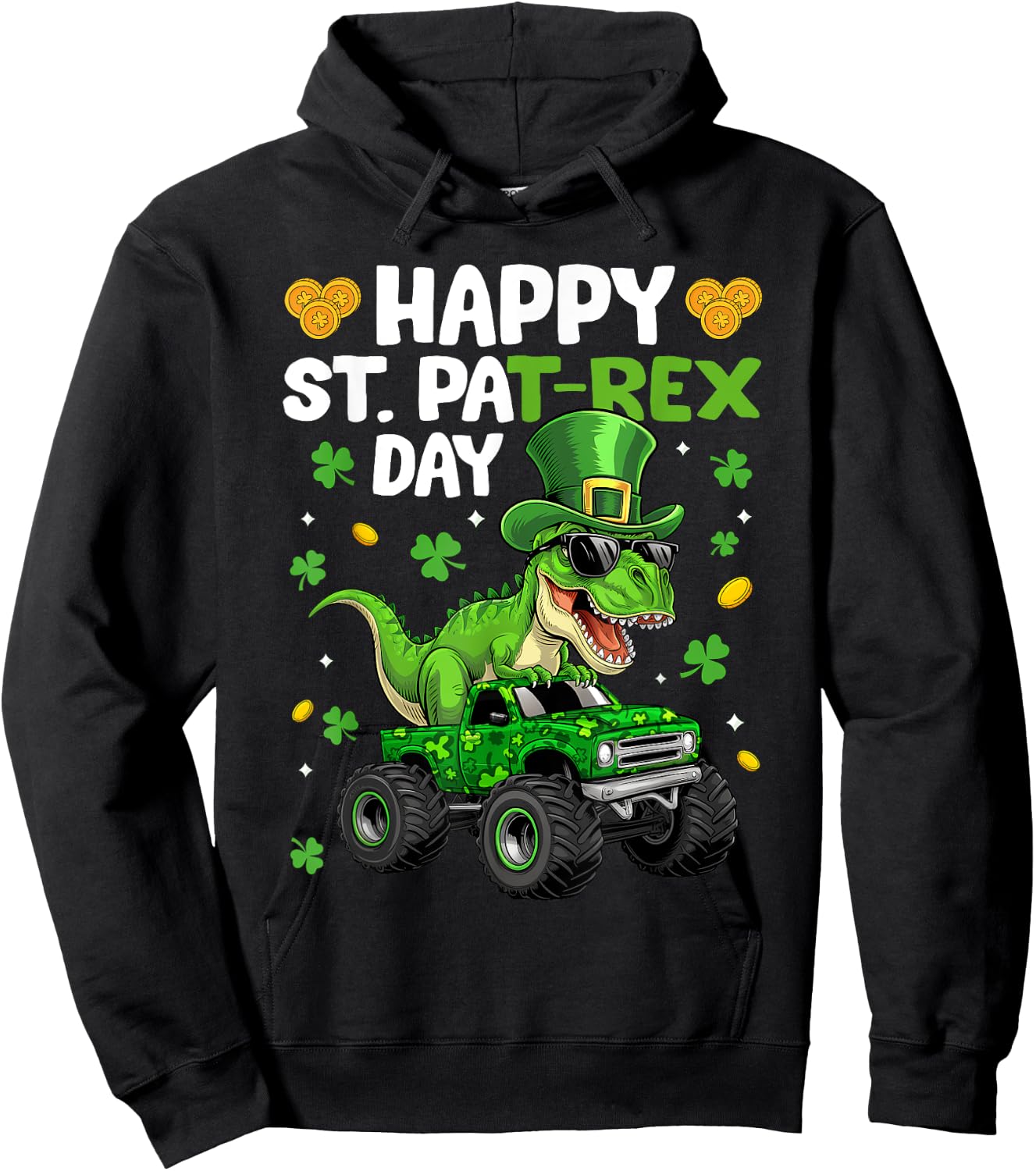 Happy St Pat-Rex Day St Patricks Day Dinosaur Monster Truck Hoodie - Hoodie | Black