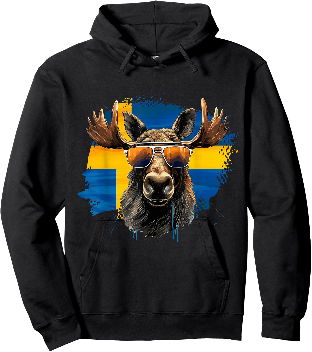 Swedish Moose with Sunglasses and the Swedish Flag Hoodie - Hoodie | Black
