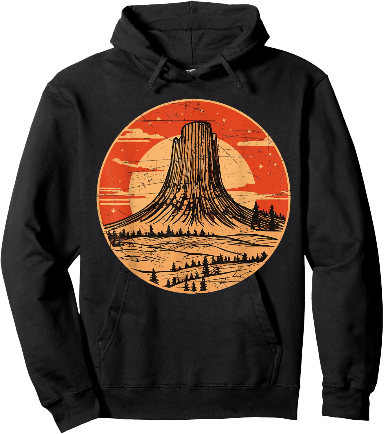 Devils Tower National Monument Wyoming Vintage Retro Travel Hoodie - Hoodie | Black