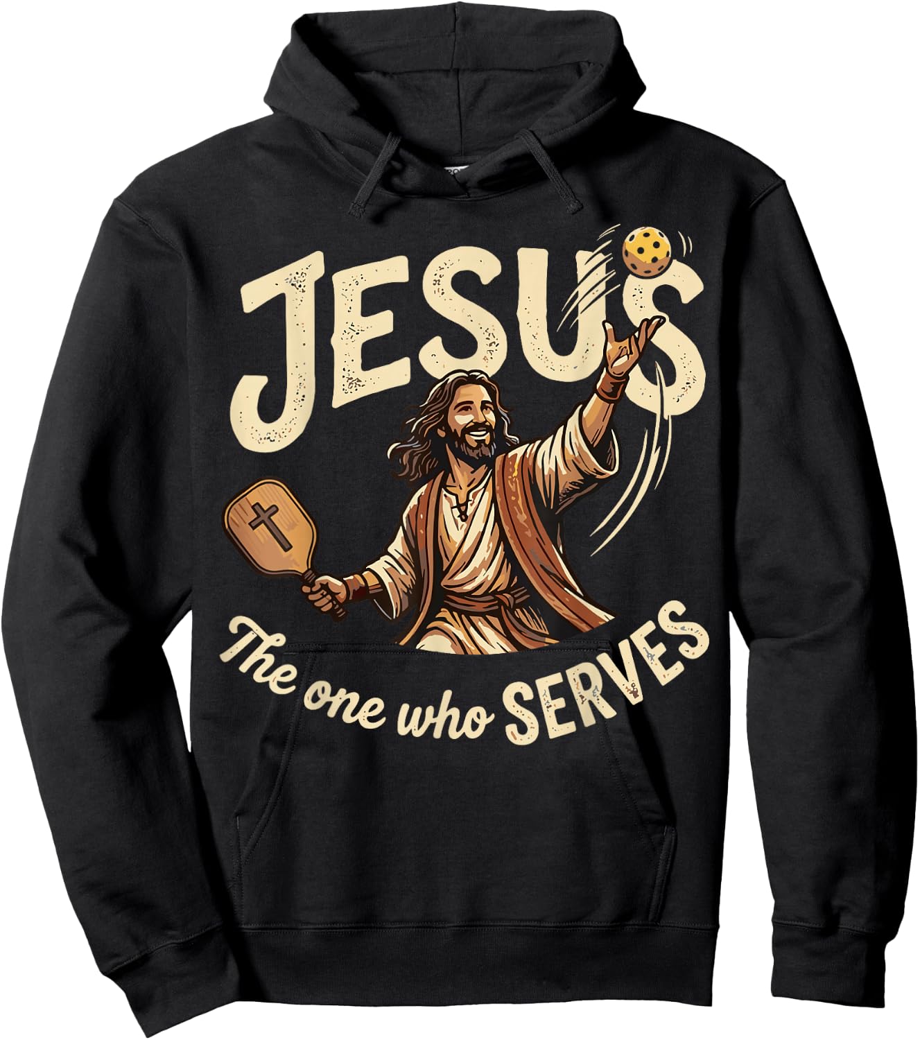 Jesus The One Who Serves Funny Christian Pickleball Hoodie - Hoodie | Black