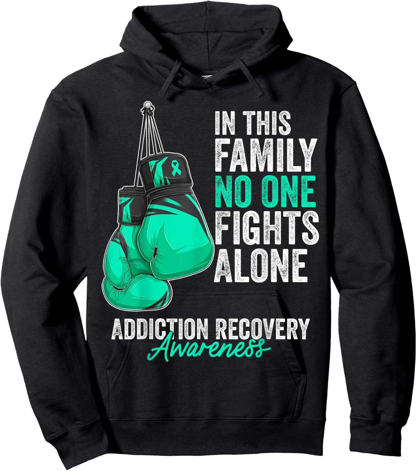 Addiction Recovery Awareness Month Gloves Teal Ribbon Hoodie - Hoodie | Black