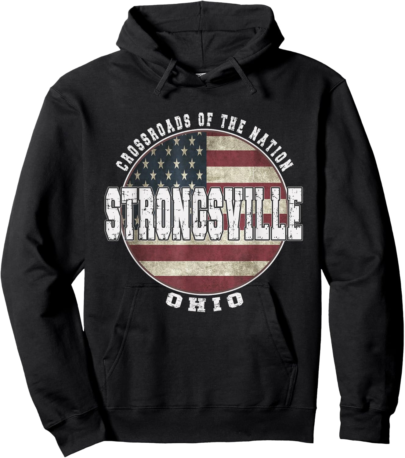 Strongsville Ohio, Vintage American Flag Hoodie - Hoodie | Black