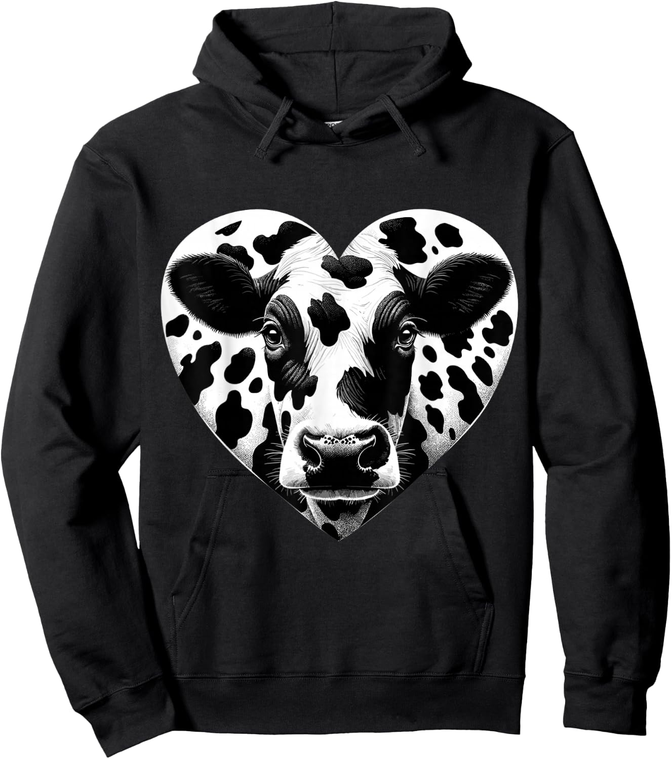 Cow Print Heart Cow Farmer Girl Hoodie - Hoodie | Black