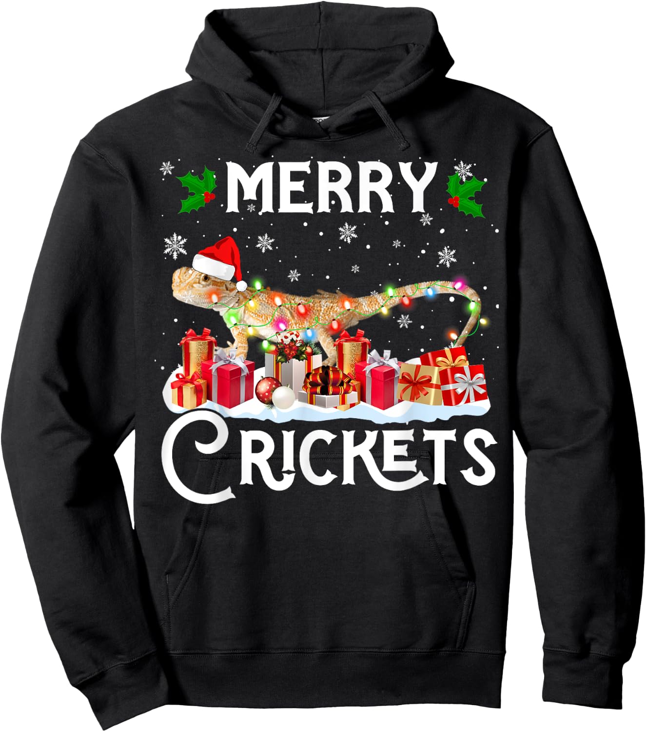 Funny Bearded Dragon Christmas Merry Cricket For Mom Dad Hoodie - Hoodie | Black