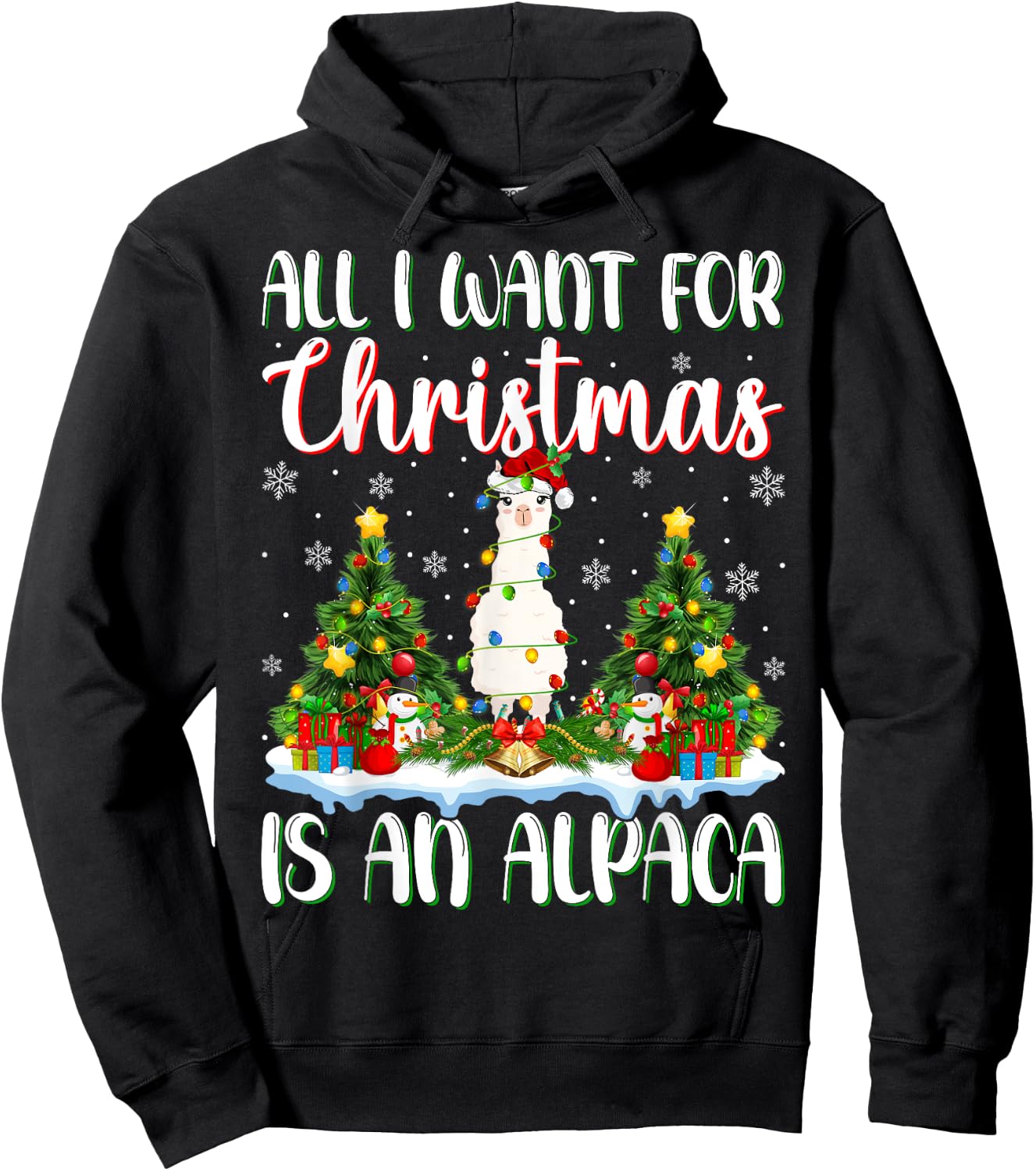 I Want For Christmas Is A Alpaca Xmas Tree Lights Hoodie - Hoodie | Black