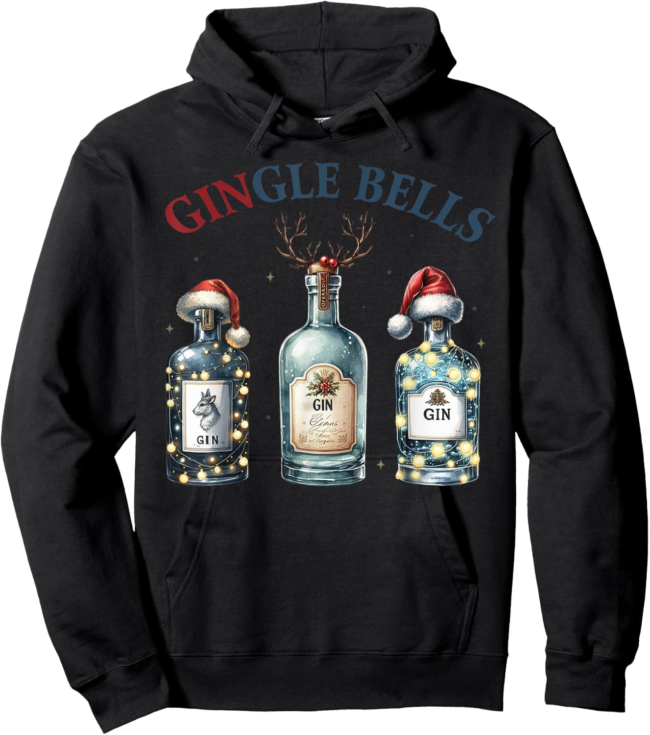 Christmas Gin Bottles with Christmas Hat Funny Gin Hoodie - Hoodie | Black