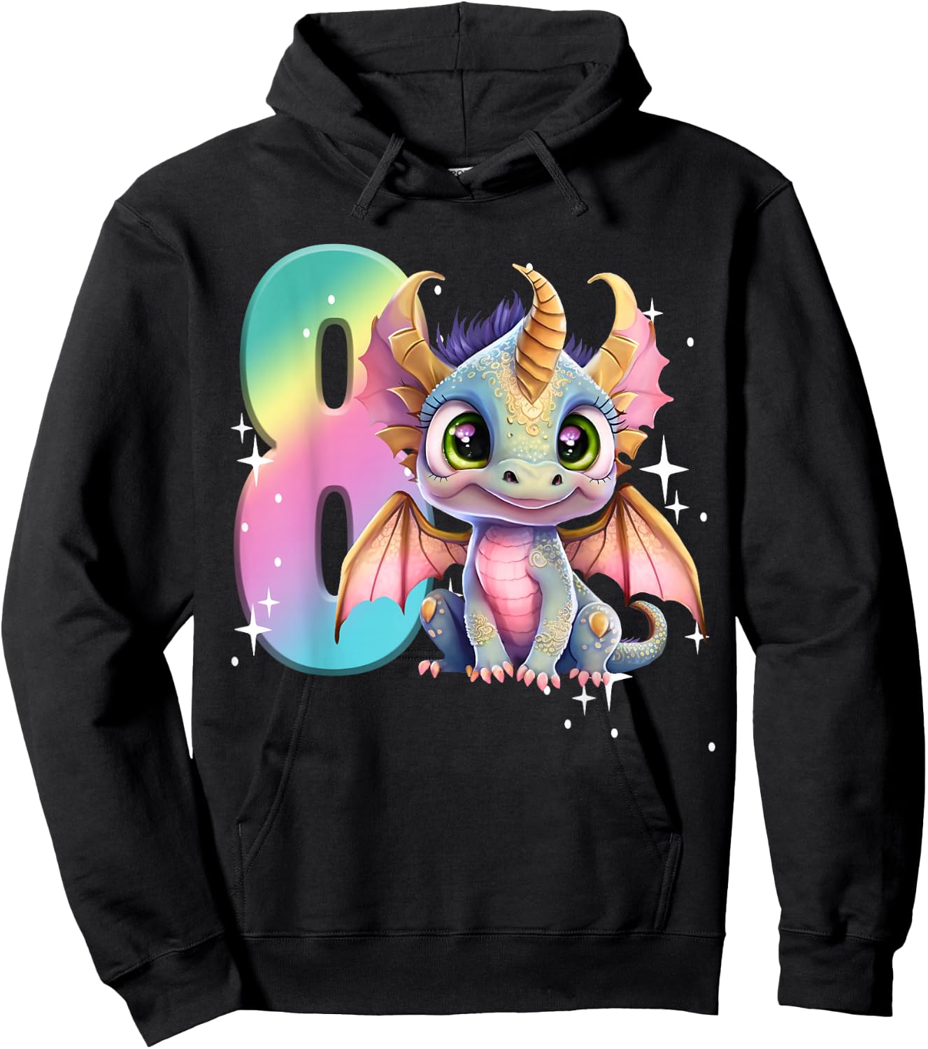 8th Birthday Shirt Girl Dragon Birthday Outfit Rainbow Eight Hoodie - Hoodie | Black