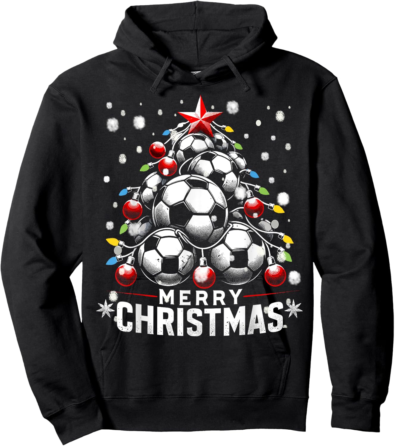 Merry Christmas, Soccer Balls Fans Xmas Tree Women Men Kids Hoodie - Hoodie | Black
