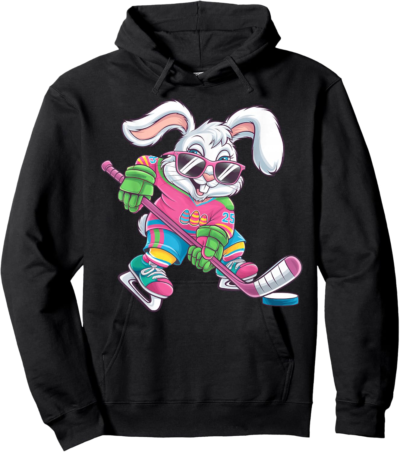Happy Easter Bunny Playing Hockey Easter Sport Kids Boys Hoodie - Hoodie | Black