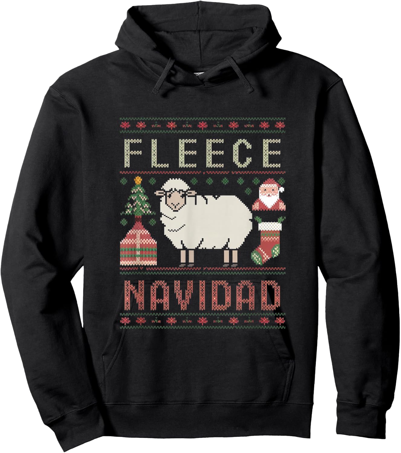 Fleece Feliz Navidad Sheep Ugly Christmas Sweater Sheep Hoodie - Hoodie | Black