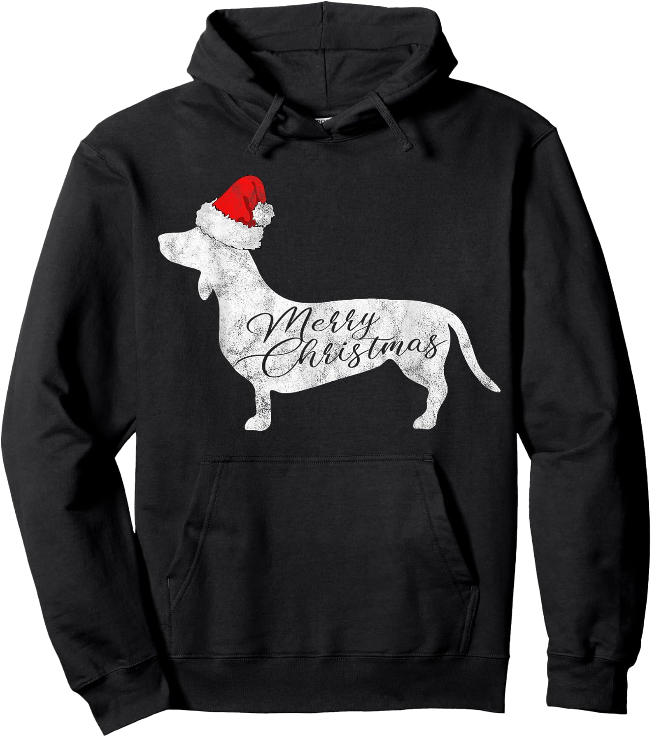 Dachshund Merry Christmas I Doxie Santa Silhouette Hoodie - Hoodie | Black