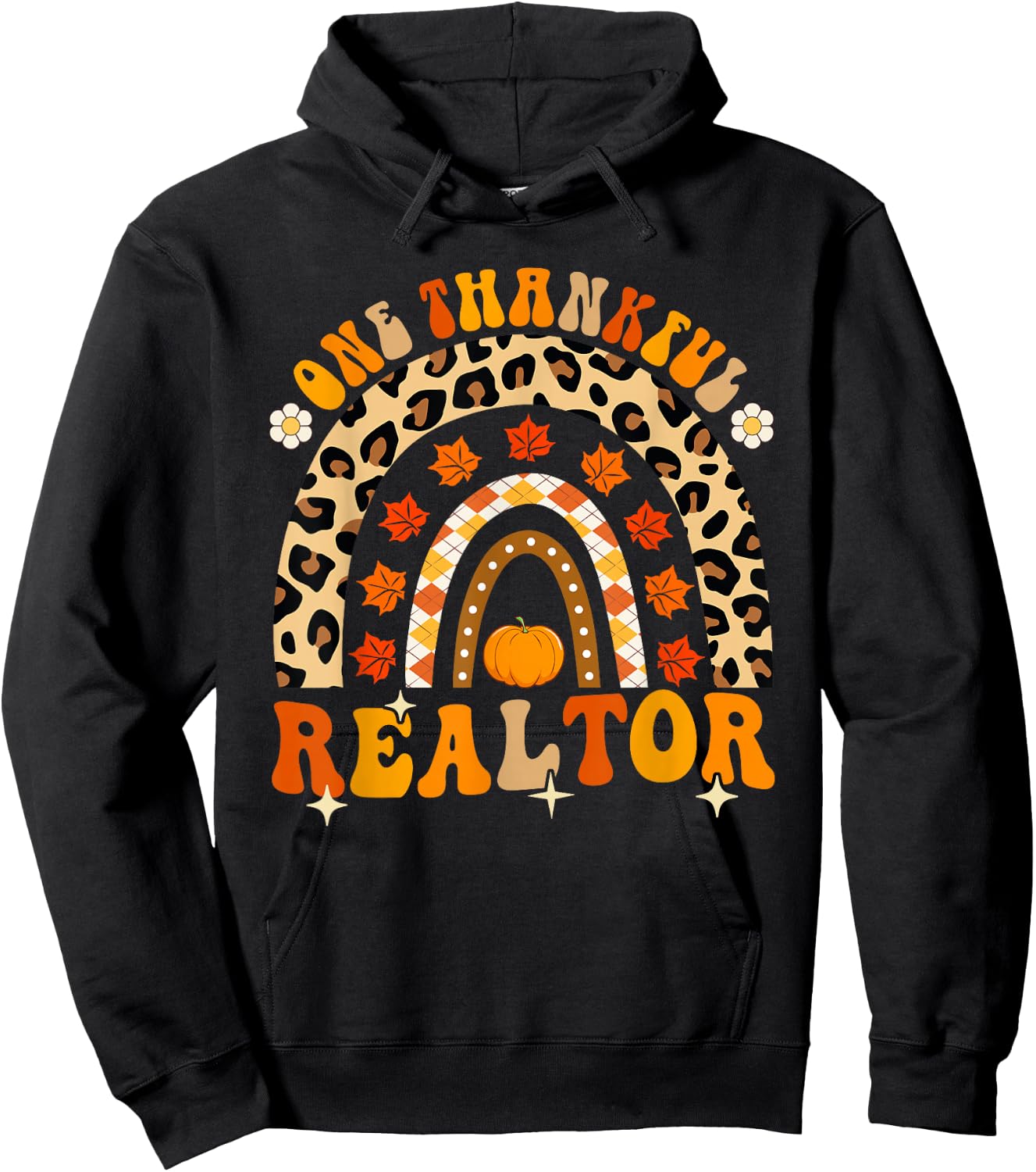 One Thankful Realtor Thanksgiving Fall Rainbow Leopard Hoodie - Hoodie | Black