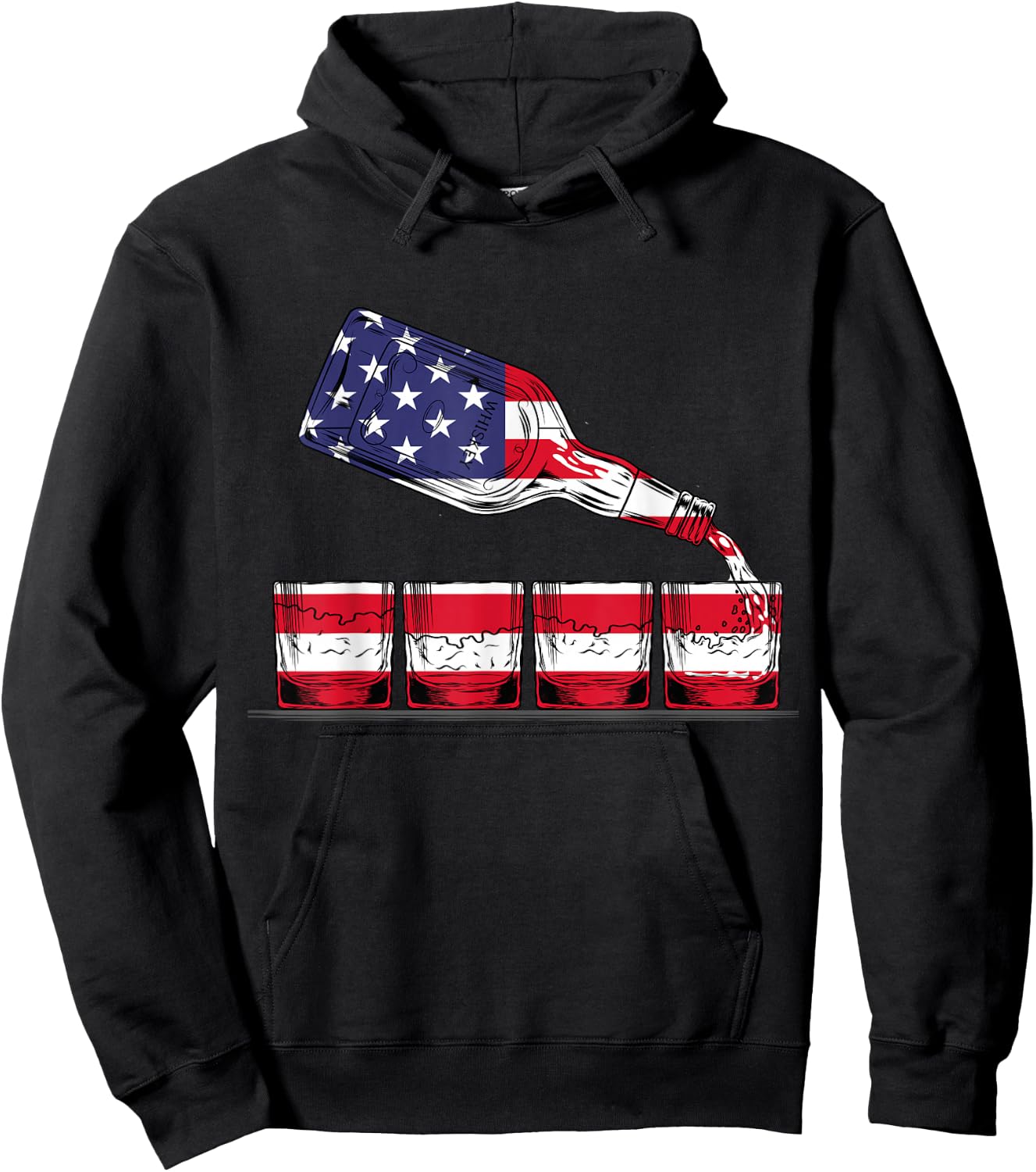 Whisky American Flag Glasses 4th of July Men Women USA Hoodie - Hoodie | Black