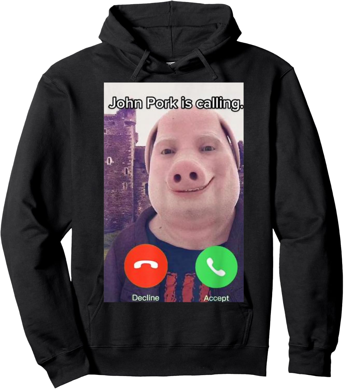 John Pork is Calling Funny Answer Call Phone Hoodie - Hoodie | Black
