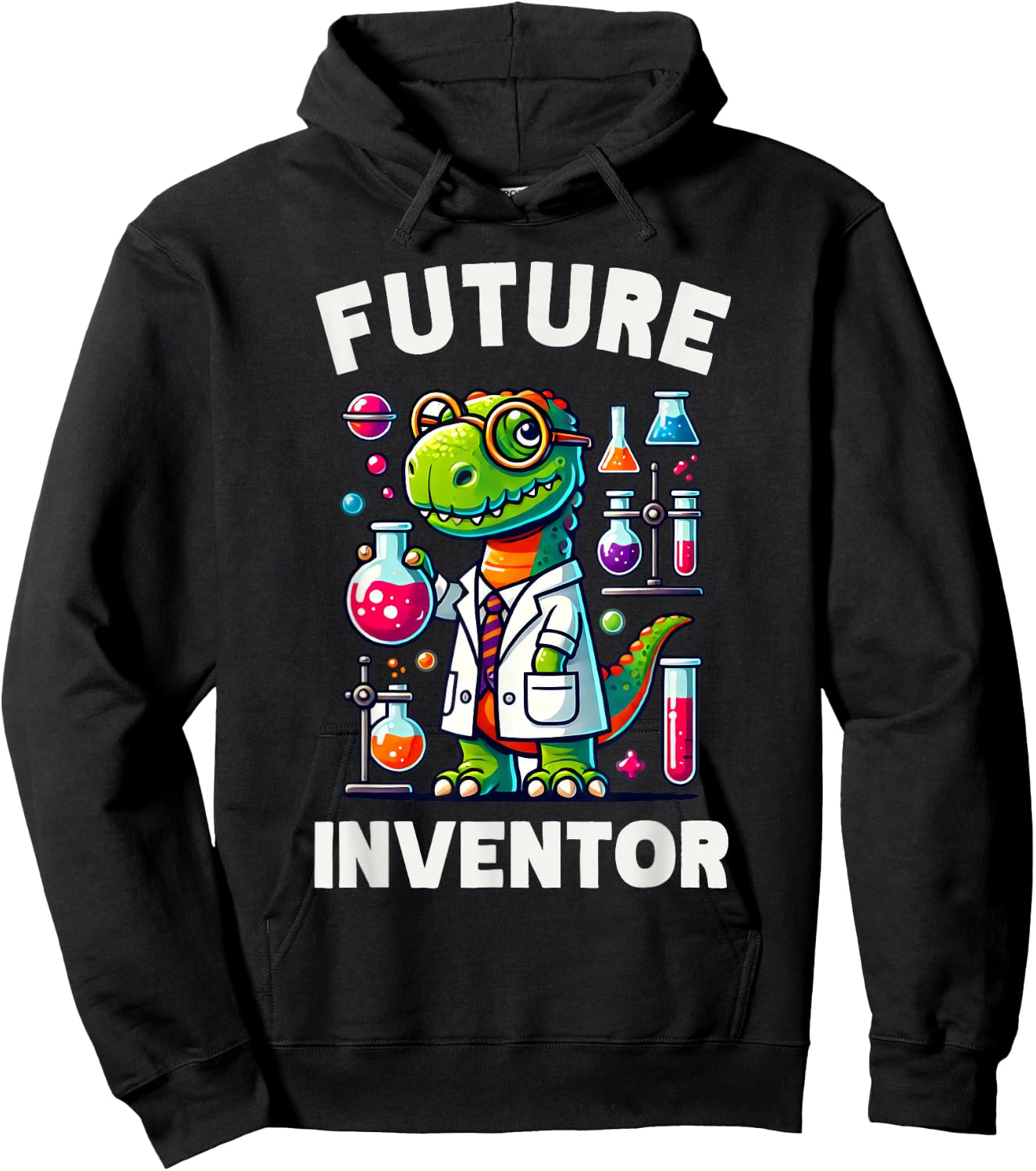 Future Inventor Funny Dinosaur, Smart Scientist Dino, Kids Hoodie - Hoodie | Black