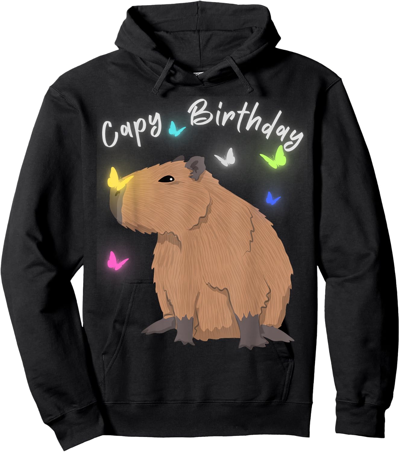 Capy Birthday Capybara Butterflies Lover Boys Girls Party Hoodie - Hoodie | Black