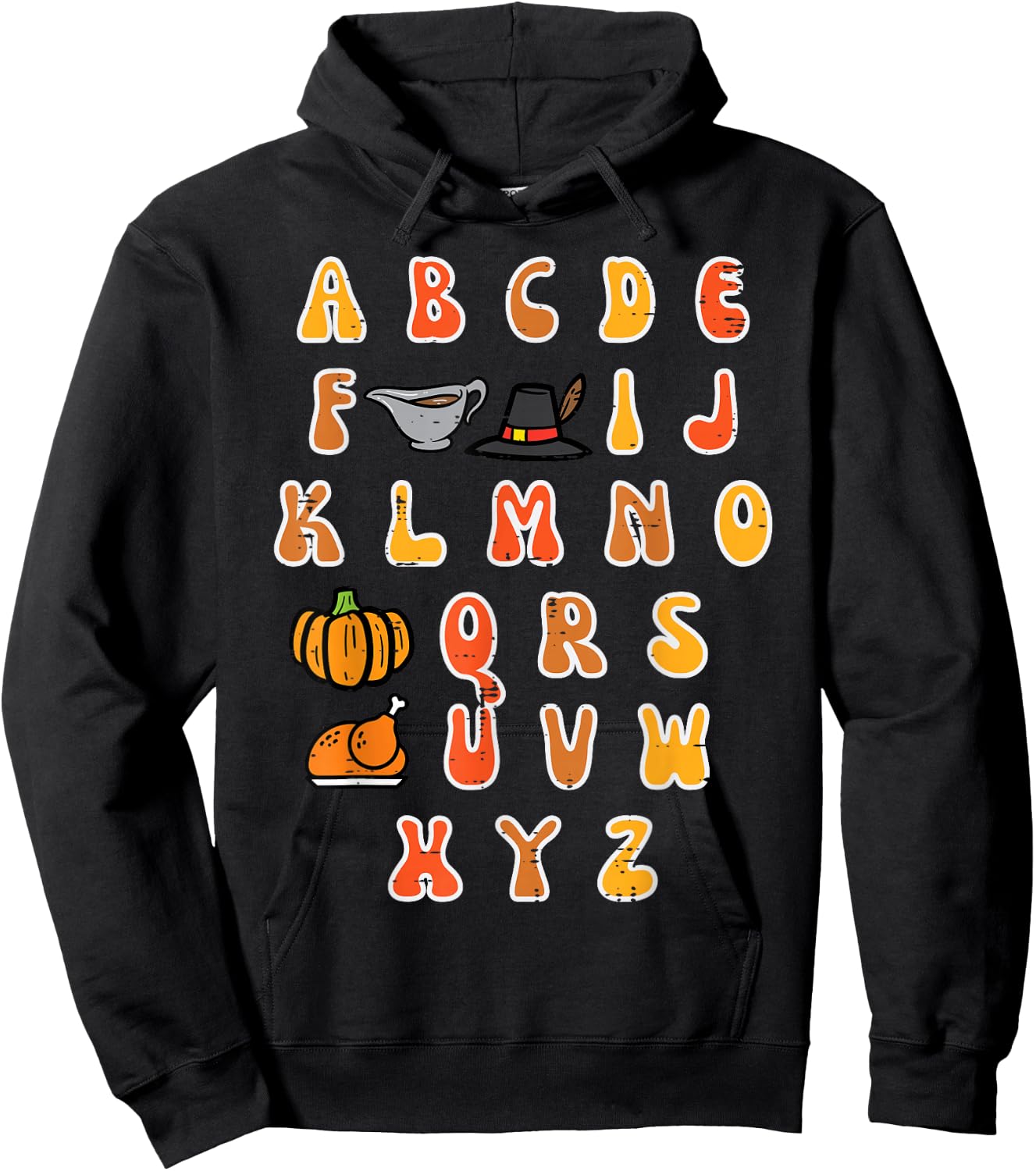 Thanksgiving ABC Alphabet Turkey Day Fall Teacher Women Kids Hoodie - Hoodie | Black