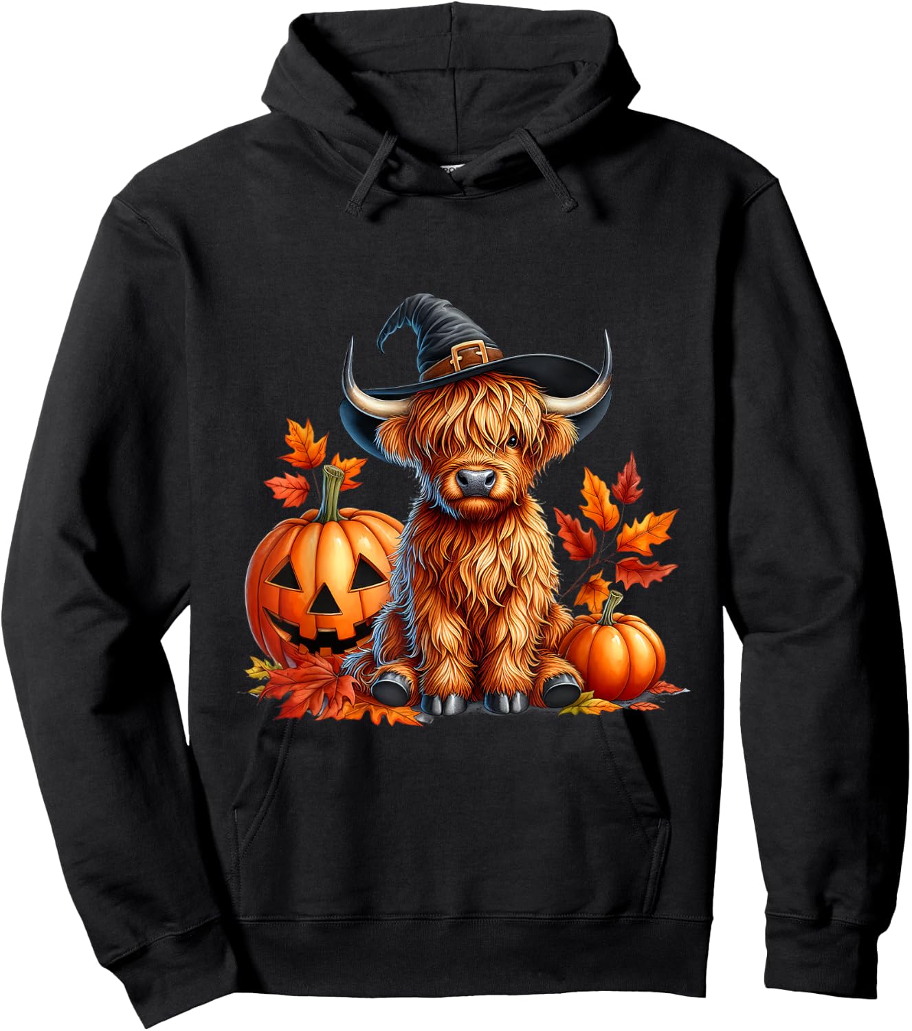 Witchy Cow Halloween Highland Cow Spooky Season Fall Autumn Hoodie - Hoodie | Black