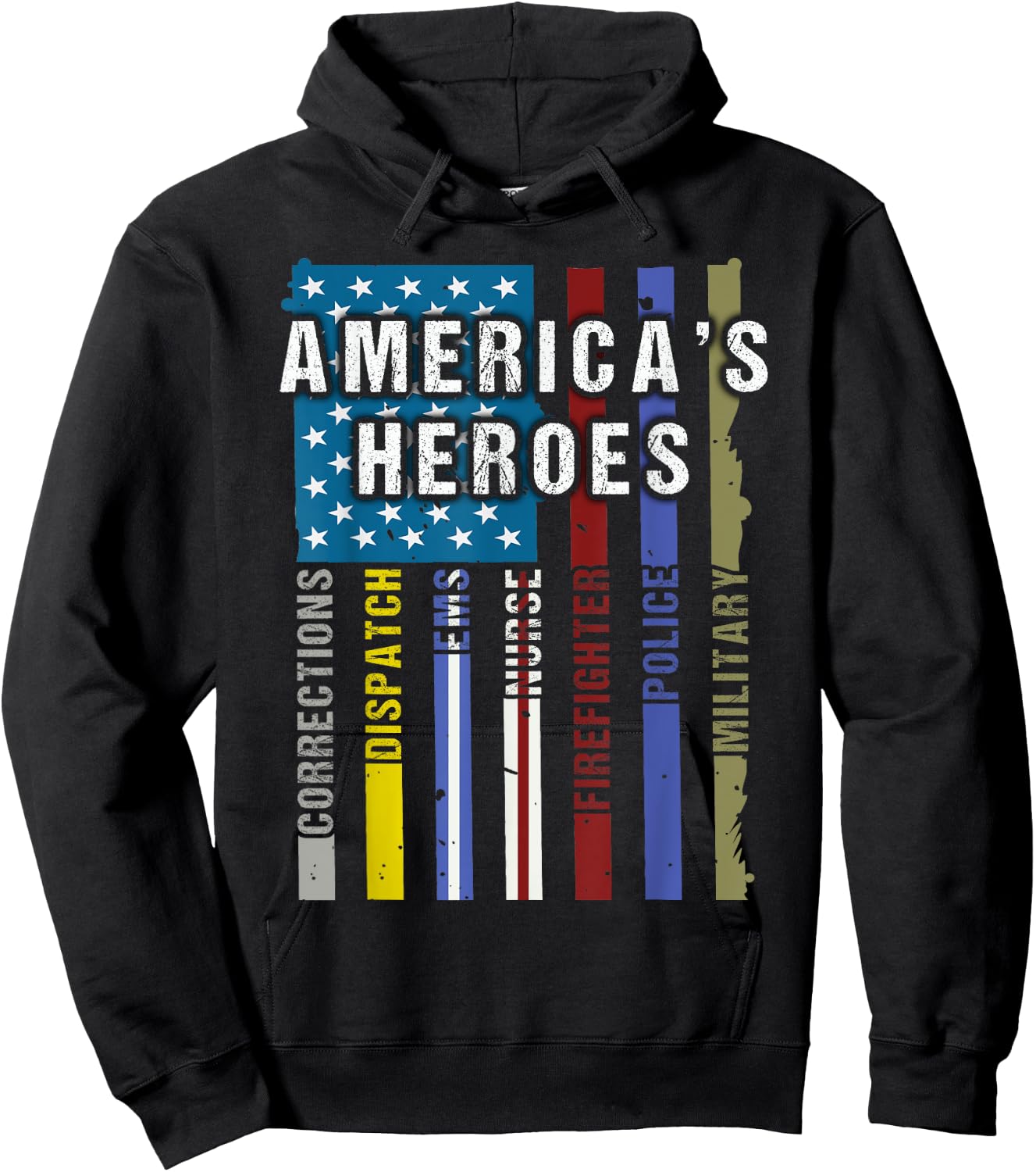 Americas Heroes Police Firefighter EMT Corrections Military Hoodie - Hoodie | Black