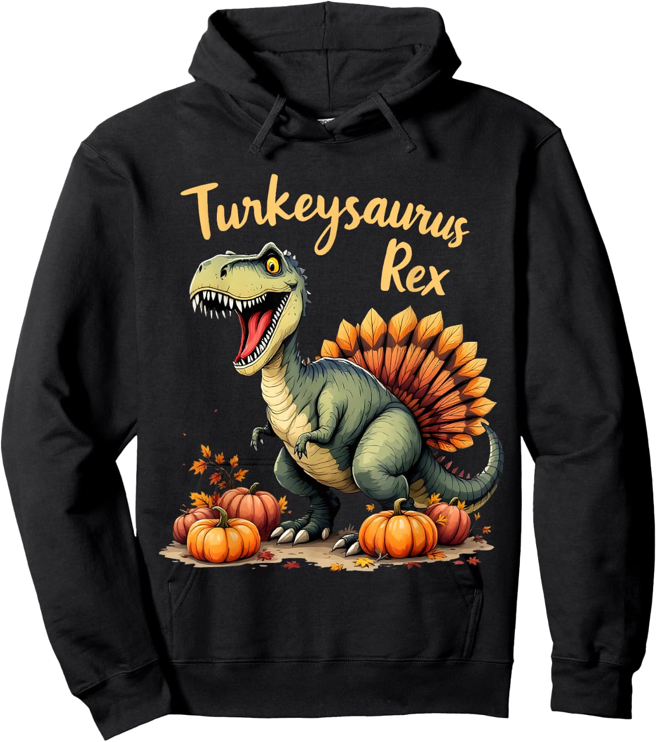 Turkeysaurus Rex Funny Thanksgiving Holiday Boy Girl Hoodie - Hoodie | Black