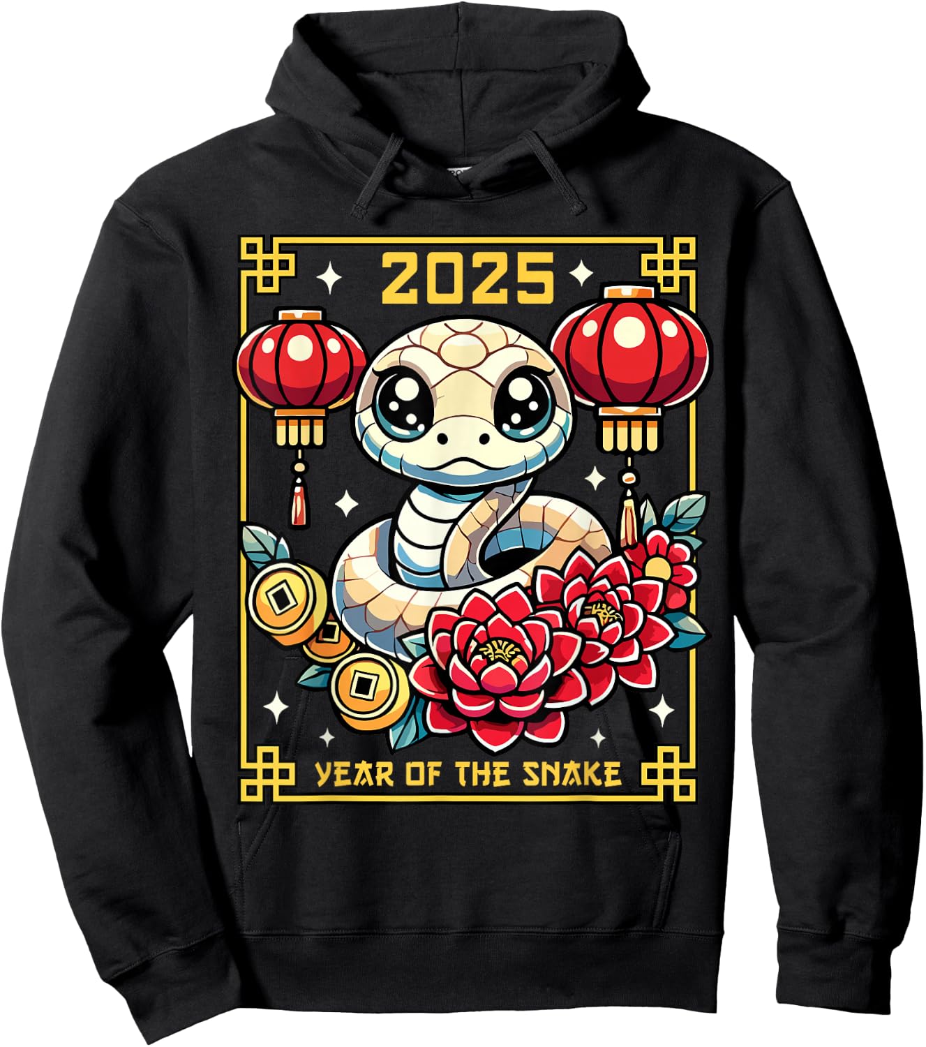 Cute Happy Chinese New Year of the Snake 2025 Lunar Zodiac Hoodie - Hoodie | Black