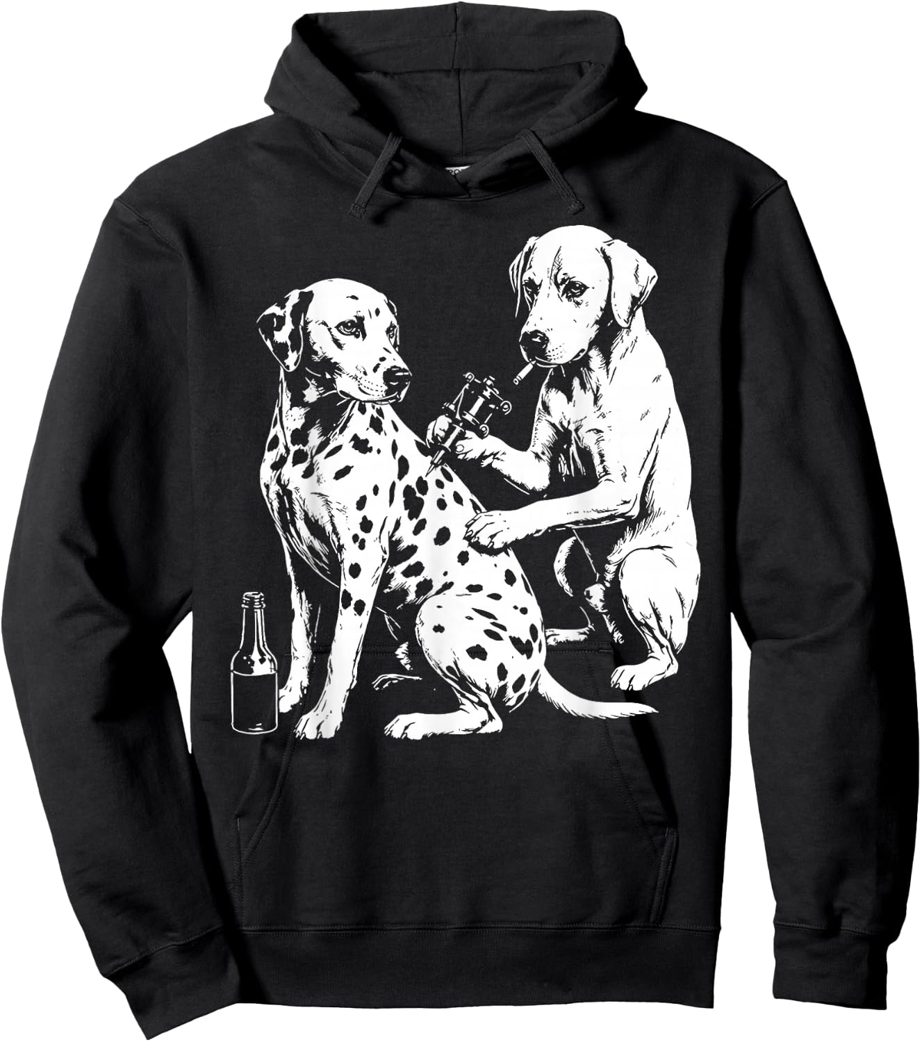 Retro Dalmatian Dog Smoking Tattoo Artist Puppy Graphic Pun Hoodie - Hoodie | Black