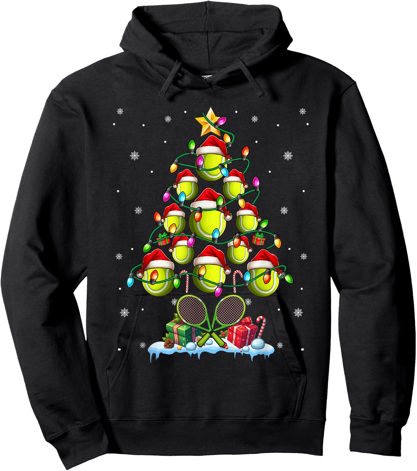 Tennis Balls As Christmas Tree Matching Player Trainer Hoodie - Hoodie | Black