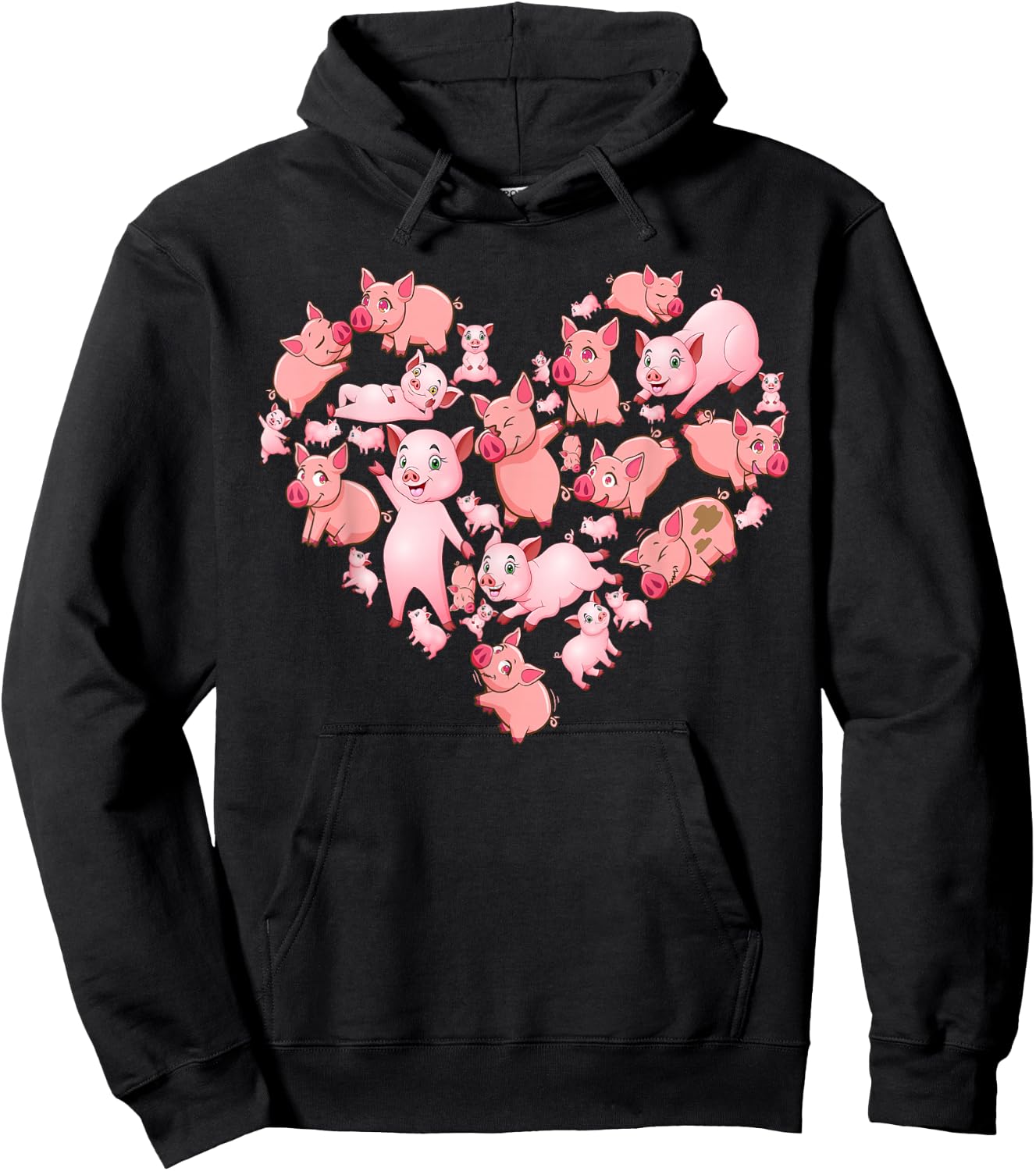 Pig Girls Kids Heart Shape Poses Cute Pig Hoodie - Hoodie | Black