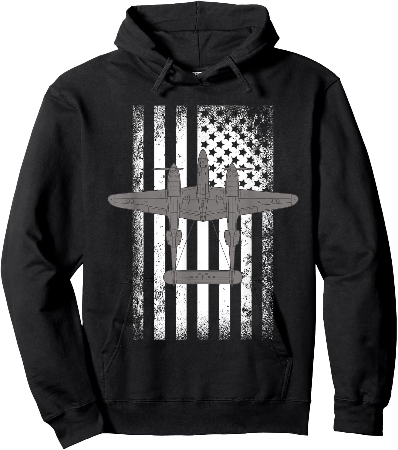 P-38 Lightning Warbird American Flag Fighter Airplane Women Men Hoodie - Hoodie | Black