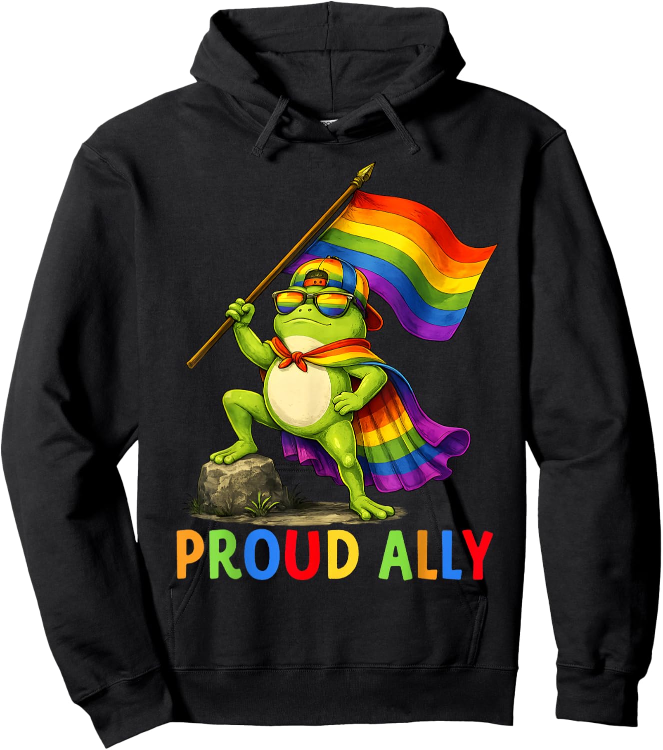 LGBT Proud Ally Rainbow Frog Pride Flag Men Women Kid Hoodie - Hoodie | Black