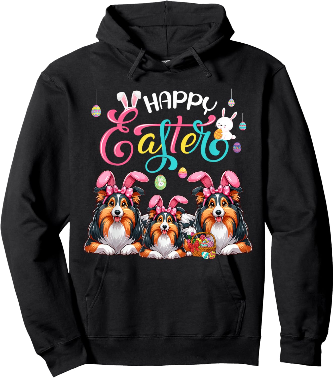 Happy Easter Three Cute Sheltie Cosplay Bunny Costume Kid Hoodie - Hoodie | Black