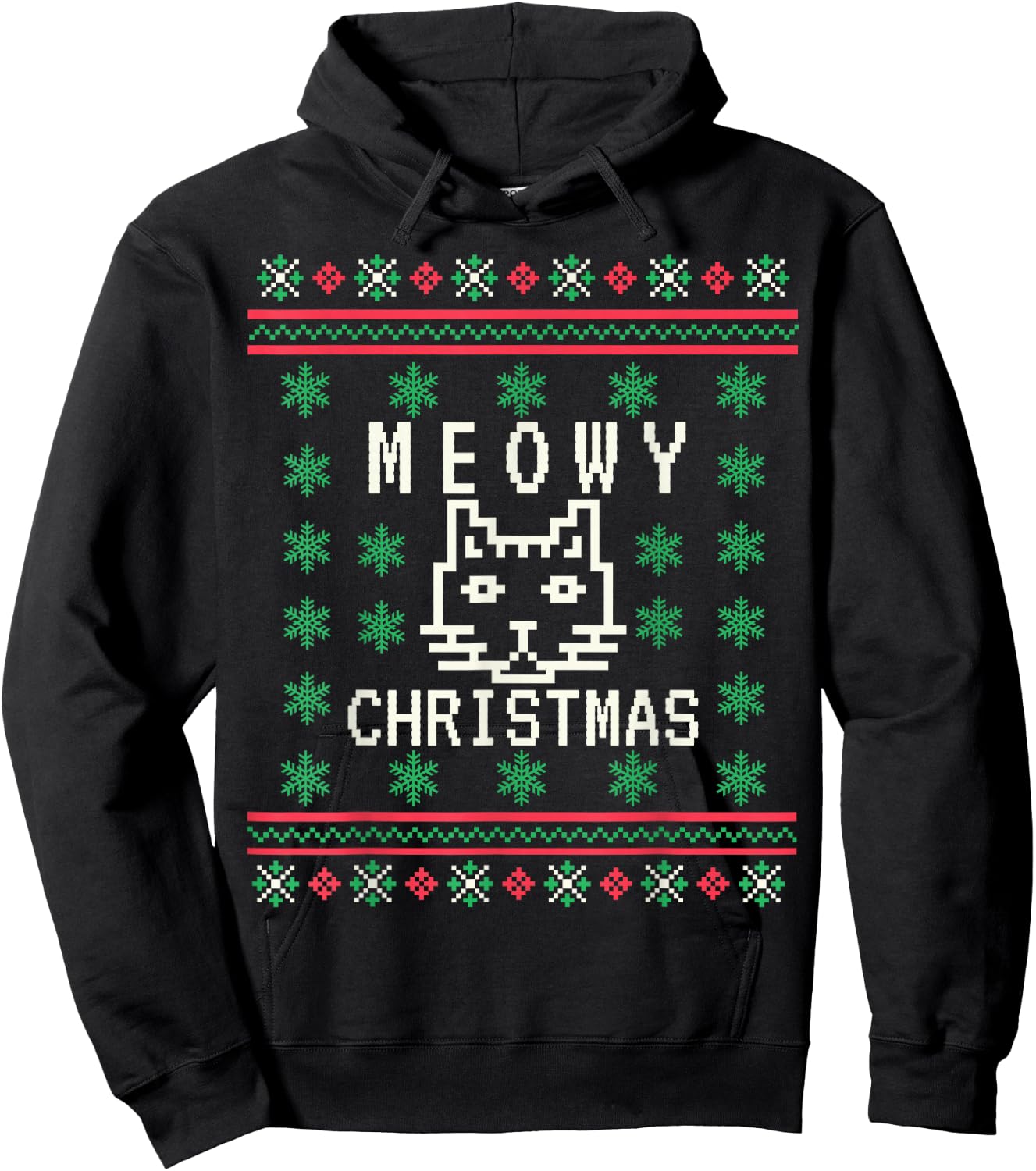 Funny Meowy Cat Christmas Ugly Sweater Hoodie - Hoodie | Black