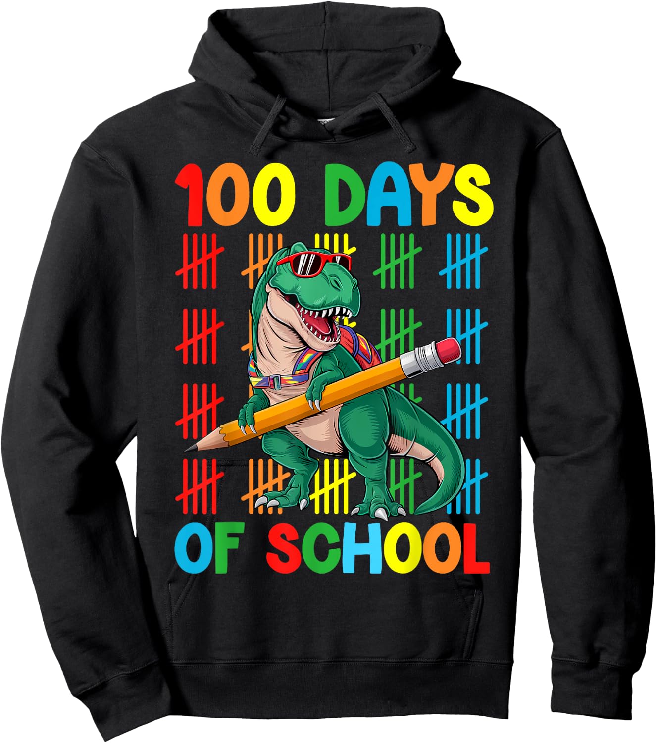 100 Days Of School T-Rex Happy 100th Day Kids Boys Hoodie - Hoodie | Black