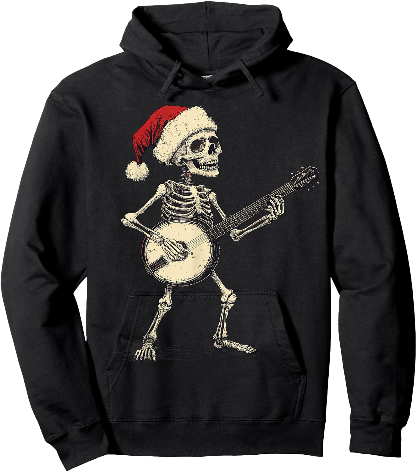 Santa Skeleton Playing Banjo Bluegrass Banjo Player Xmas Hoodie - Hoodie | Black