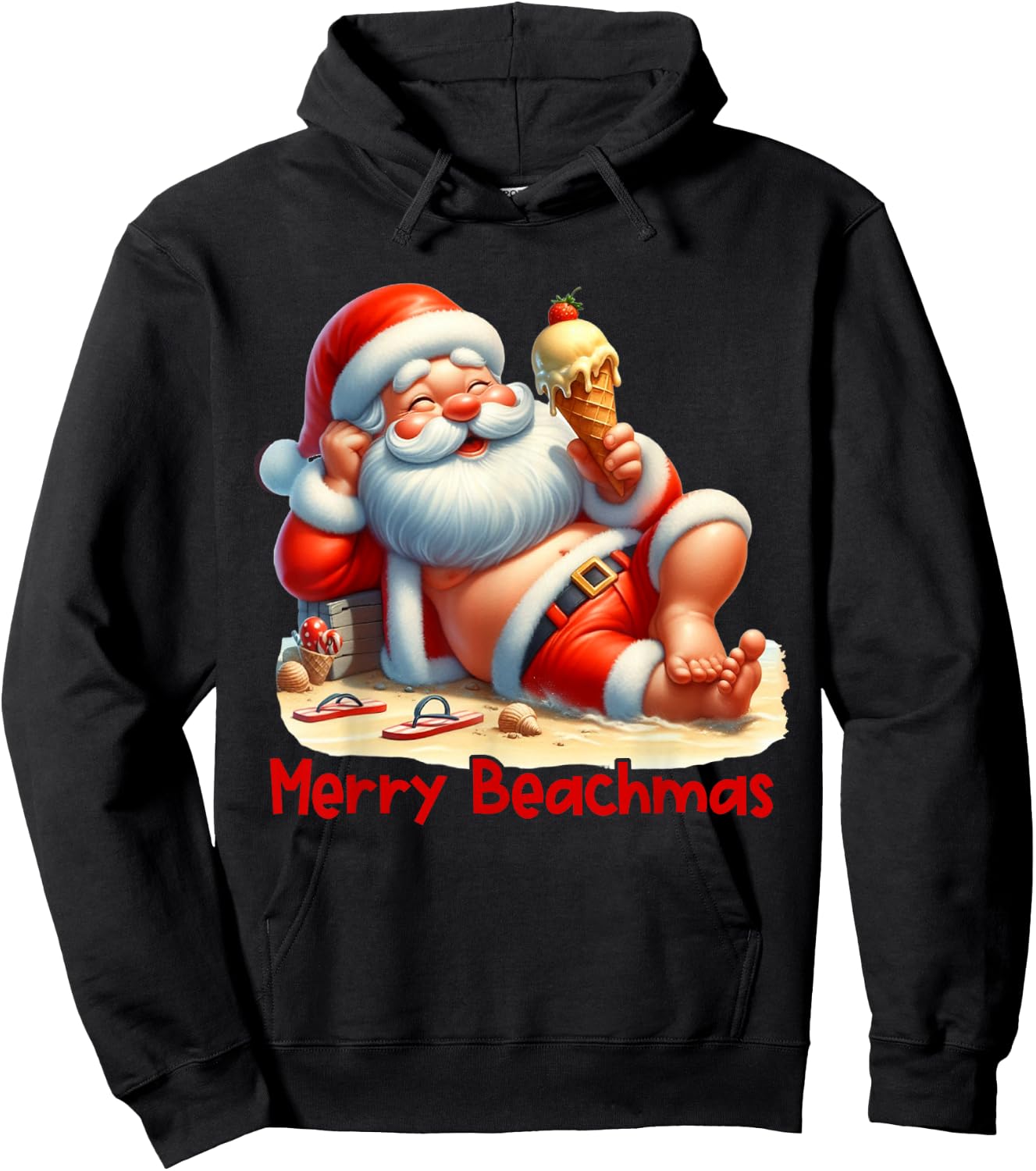 Merry Beachmas Santa Claus Ice Cream Christmas In July Hoodie - Hoodie | Black