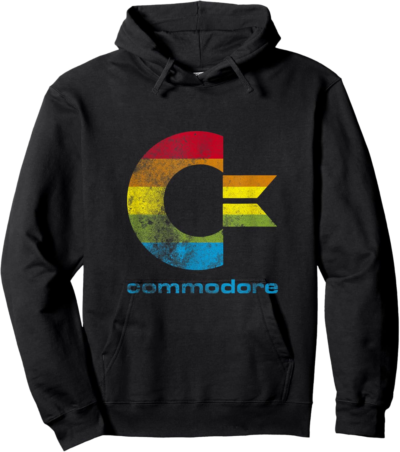 COMMODORE - C64 - Capital Letter Rainbow Colour Stripes Effect Hoodie - Hoodie | Black