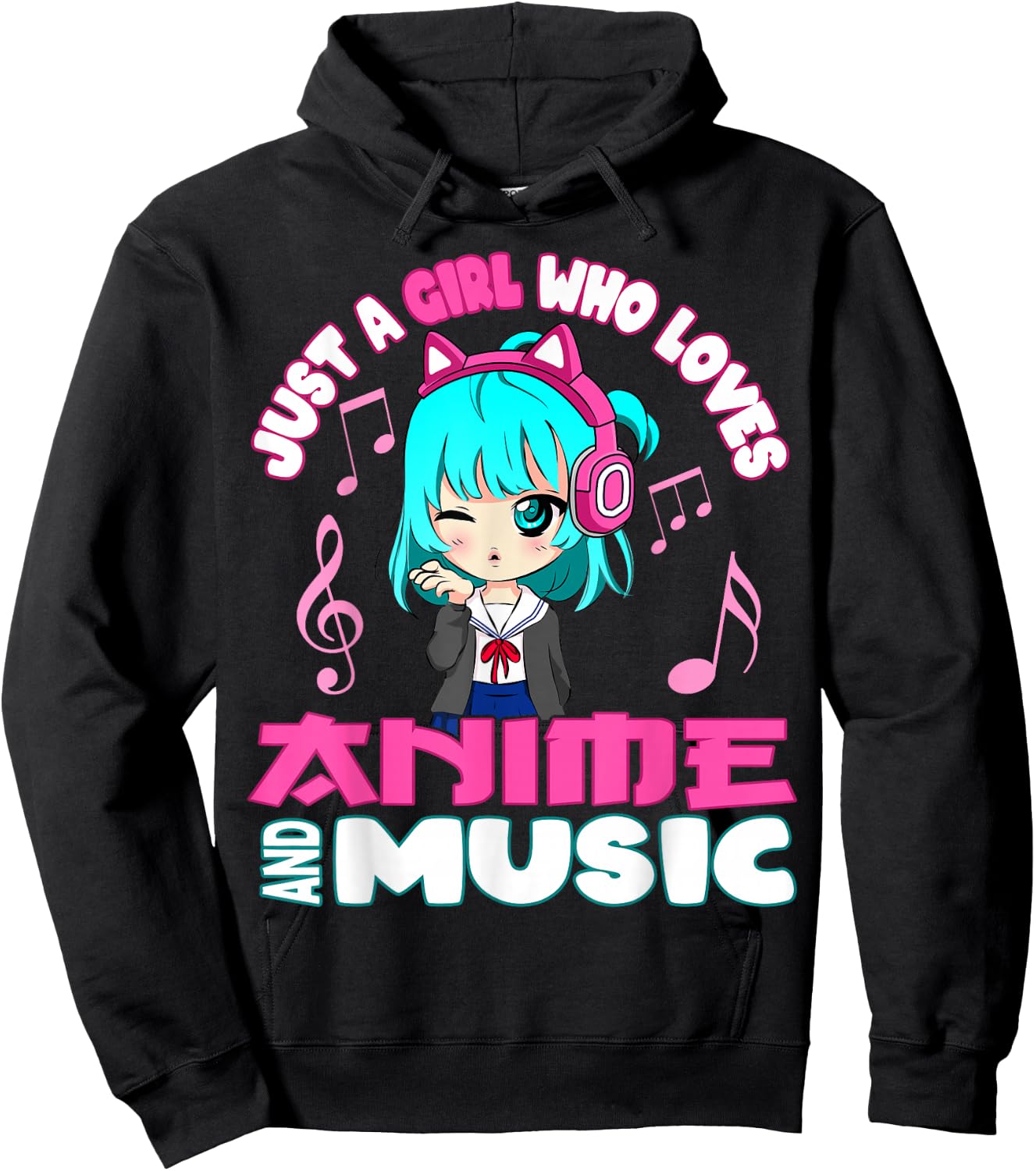 Anime and Music Girl for Teen chibi graphic funny Hoodie - Hoodie | Black