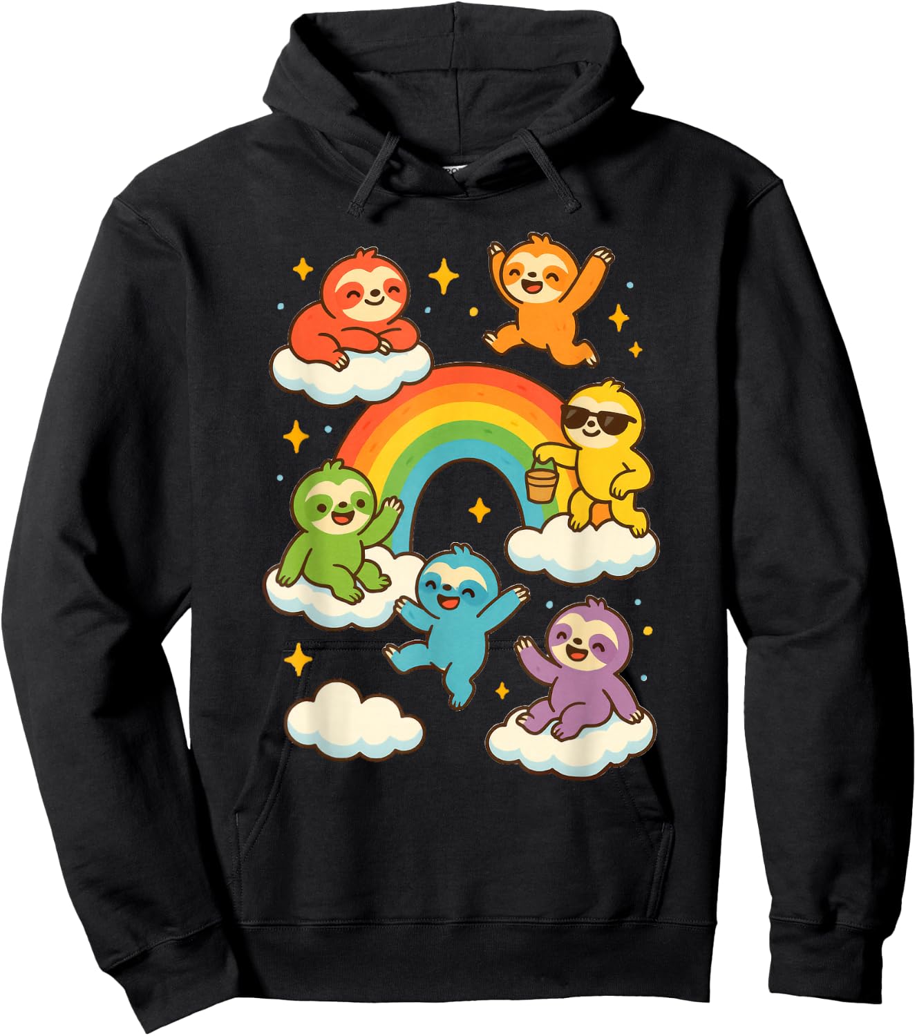 Colorful Sloths With A Rainbow Kawaii Sloth Hoodie - Hoodie | Black