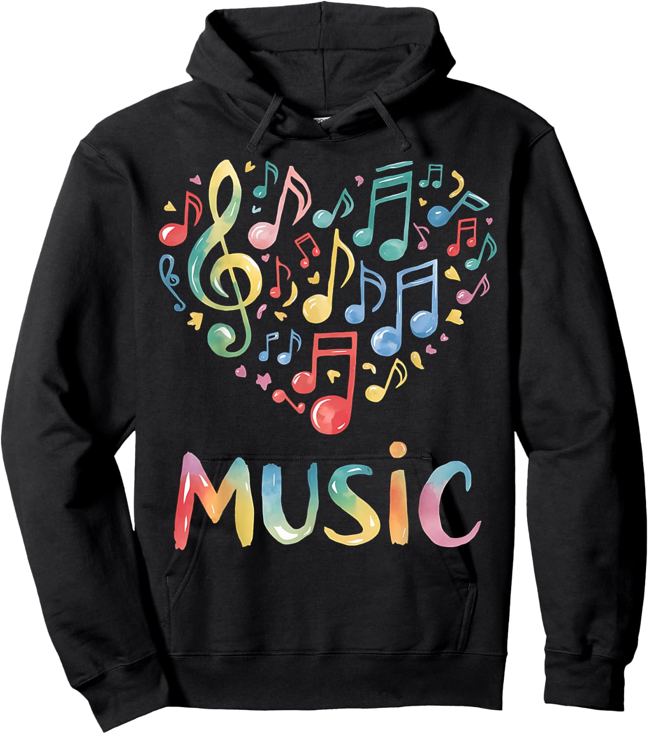 Music Lover Colorful Musical Notes Treble Clef Heart Hoodie - Hoodie | Black