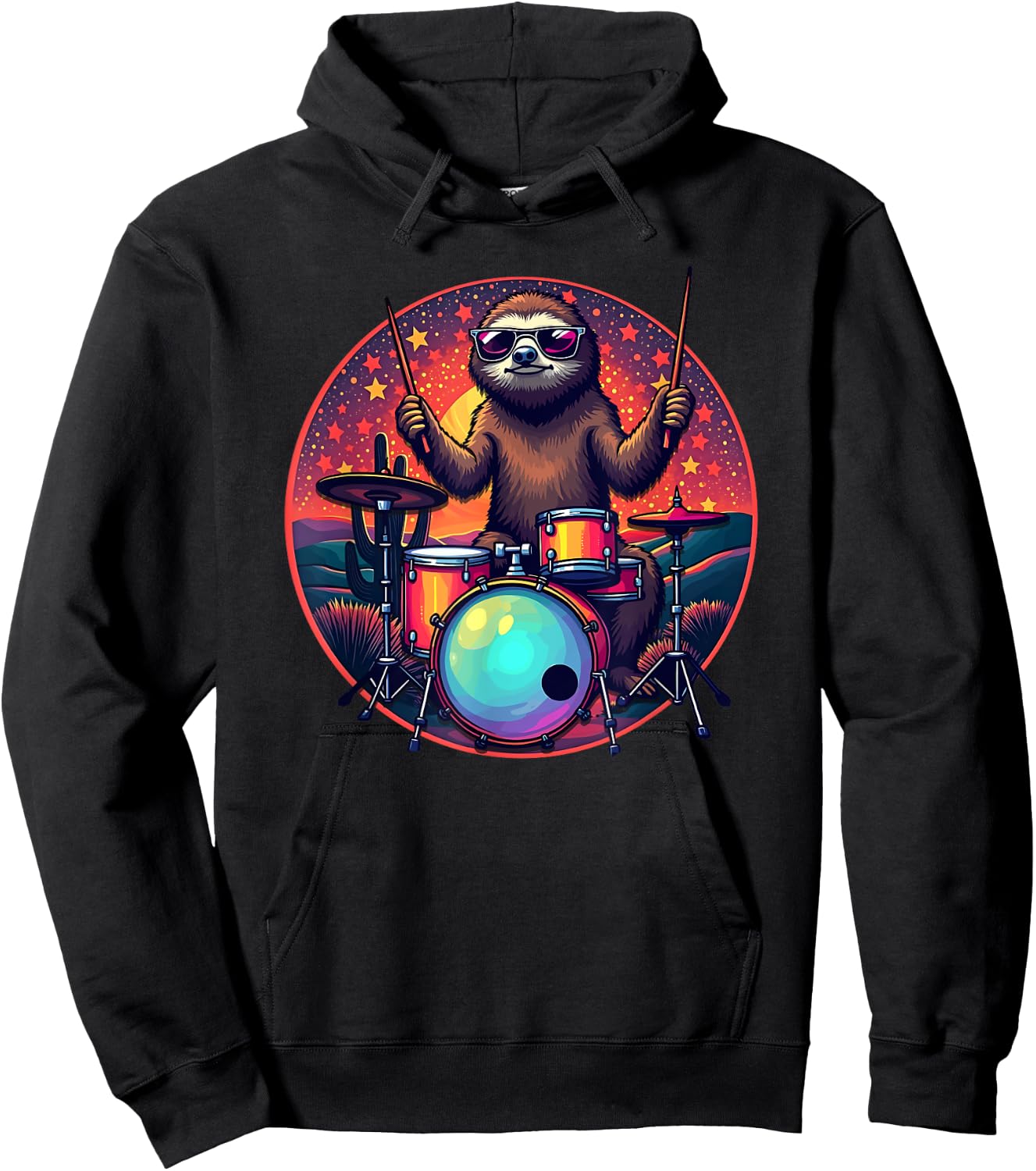 Vintage Sloth Drummer Drums Drum Drumming Drummers Hoodie - Hoodie | Black