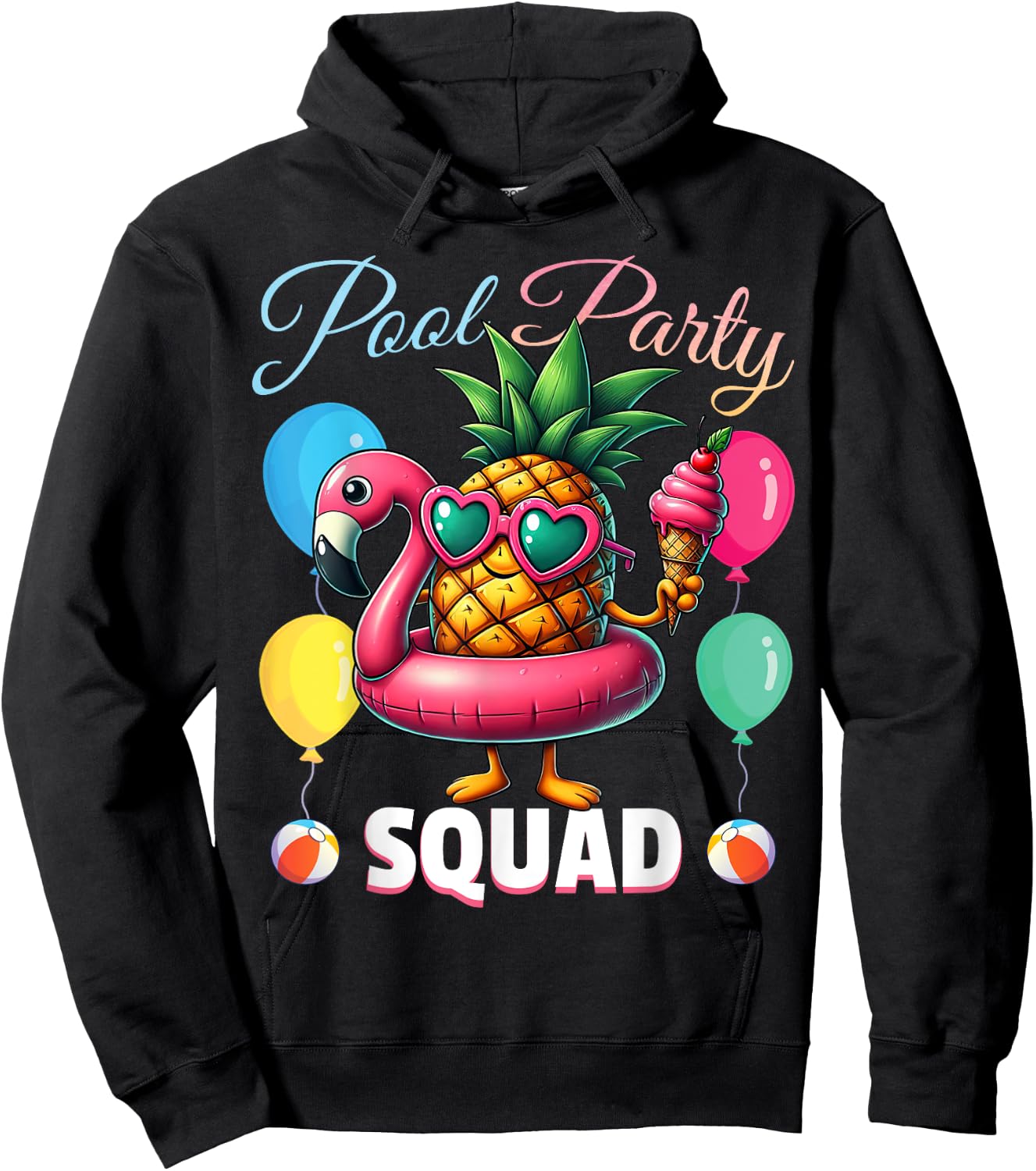 Pool Party Squad Funny Pineapple Summer Vacation Hoodie - Hoodie | Black