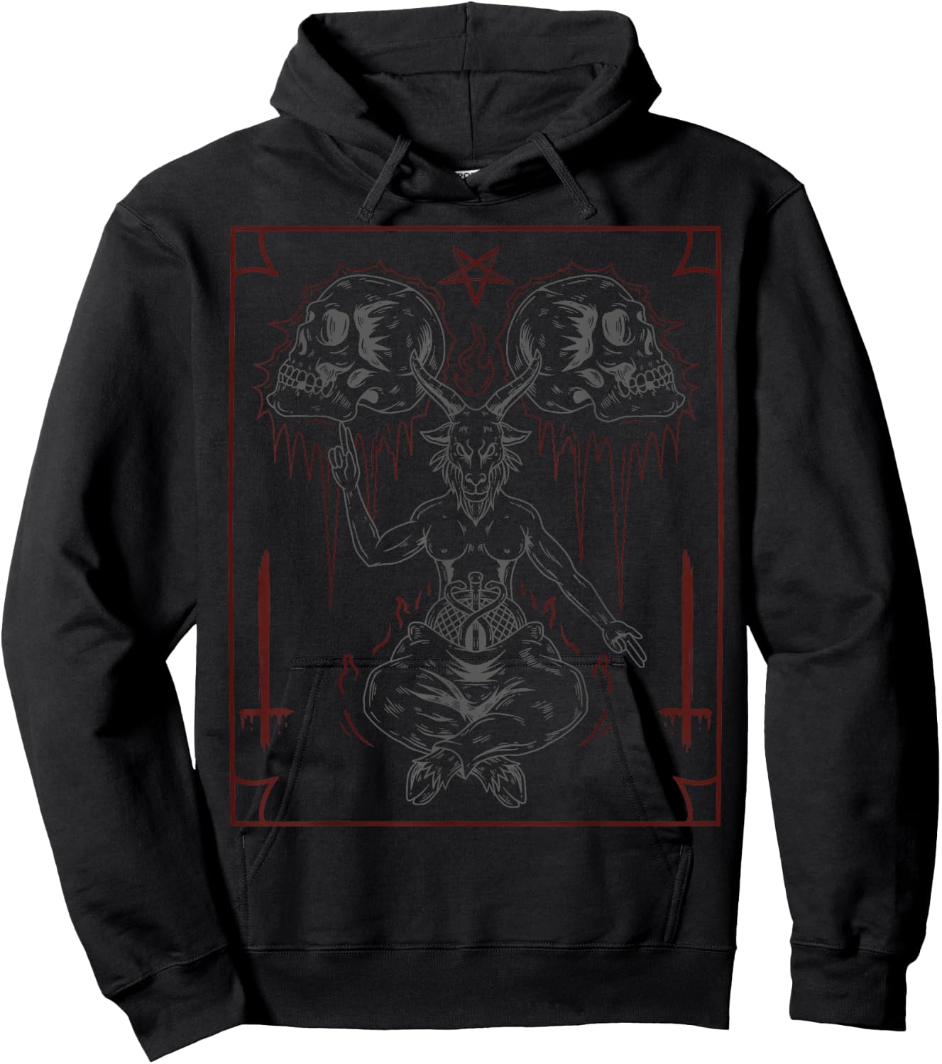 Lucifer Sigil Skull Goat Occult Gothic Satanic Baphomet Hoodie - Hoodie | Black