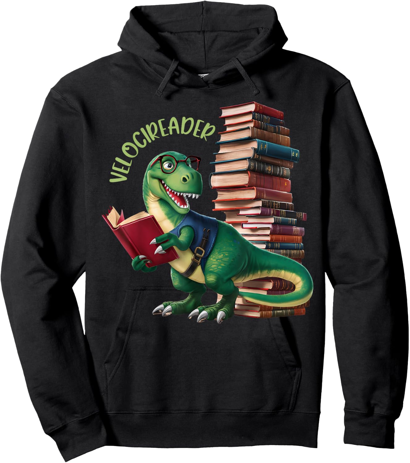 Velocireader Funny Velociraptor Dinosaur Reading Hoodie - Hoodie | Black