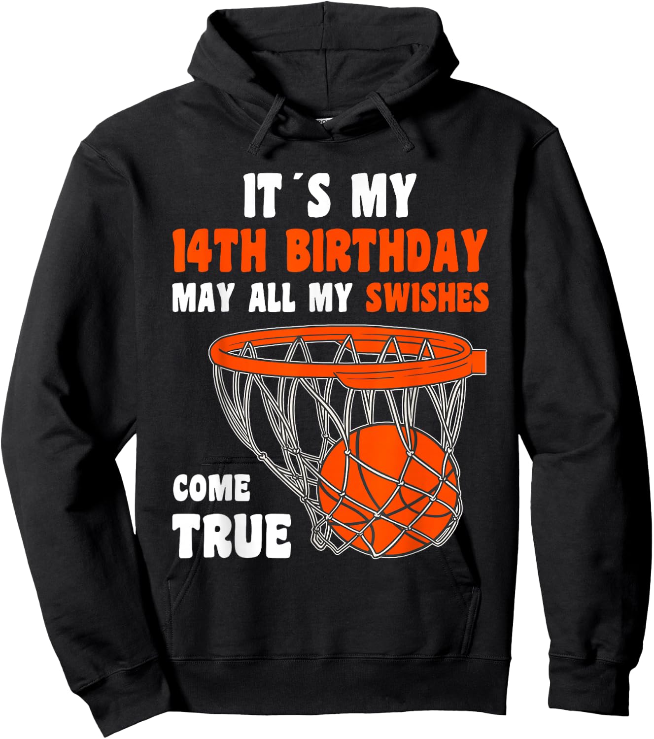 14 Year Old Happy 14th Birthday Basketball 14th Birthday Hoodie - Hoodie | Black