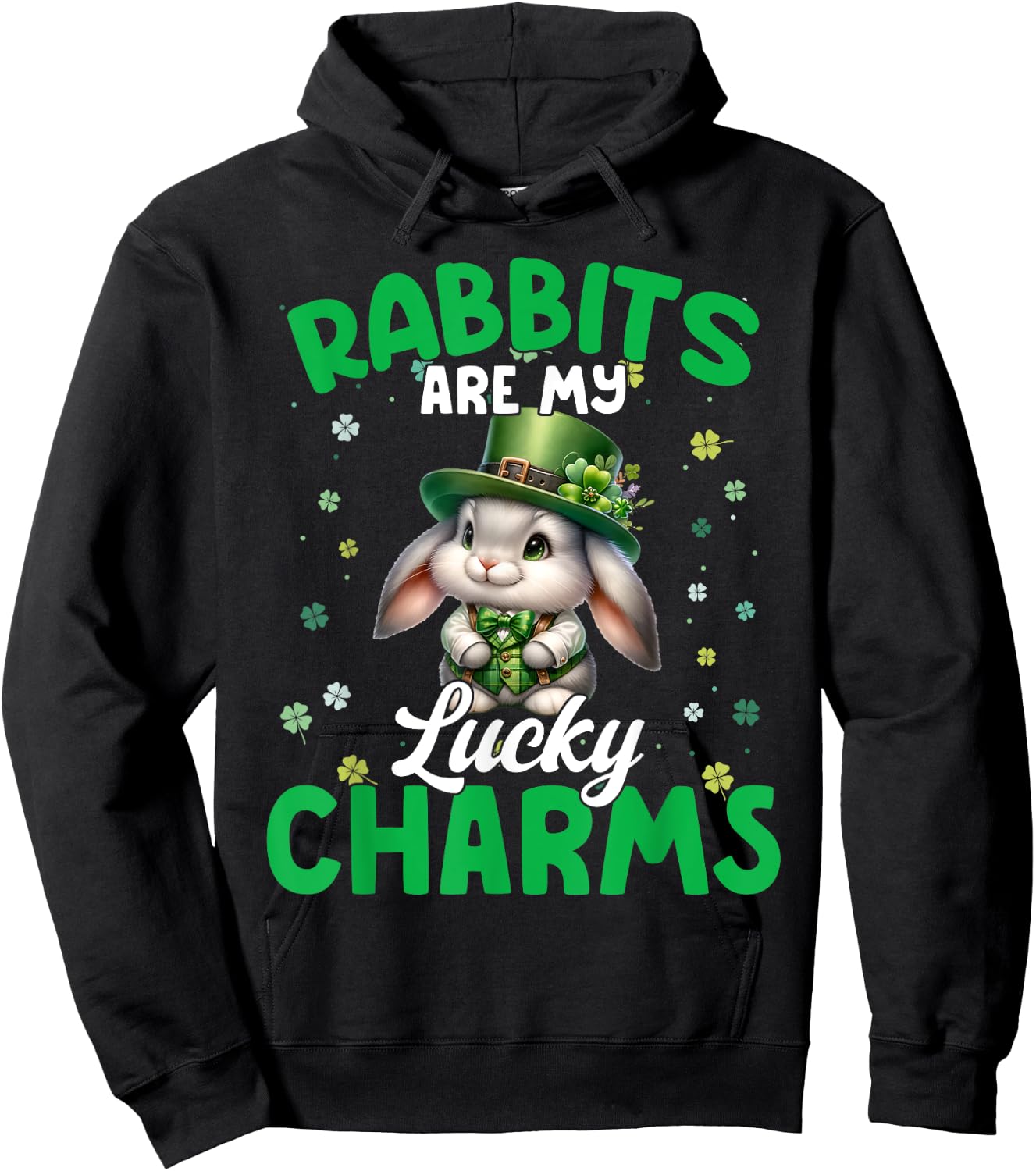 Funny Rabbits Are My Lucky Charms Rabbits St. Patrick's Day Hoodie - Hoodie | Black