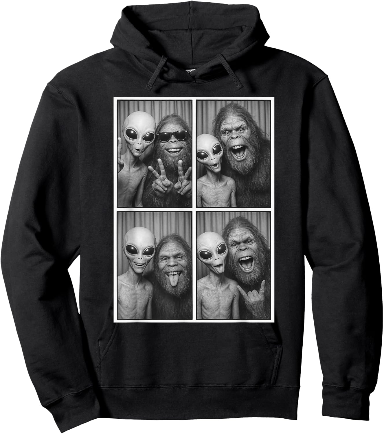 Photobooth, selfie entre Bigfoot et extraterrestre, Sasquatch drôle Hoodie - Hoodie | Black