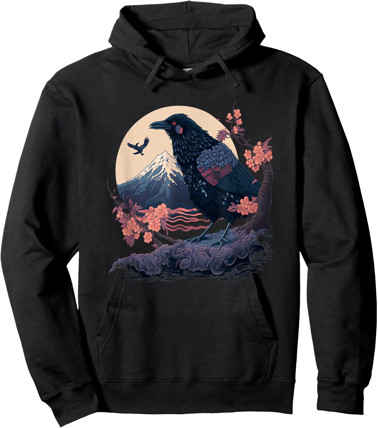 Surrealism Japanese Painting Crow Raven Hoodie - Hoodie | Black
